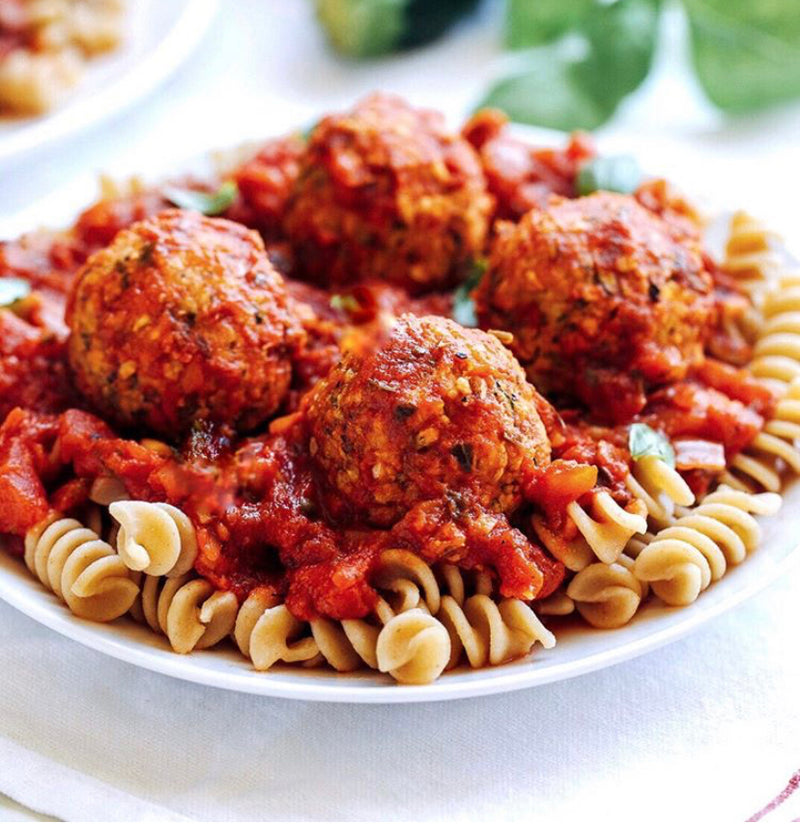 meatball pasta, veggie meatball pasta