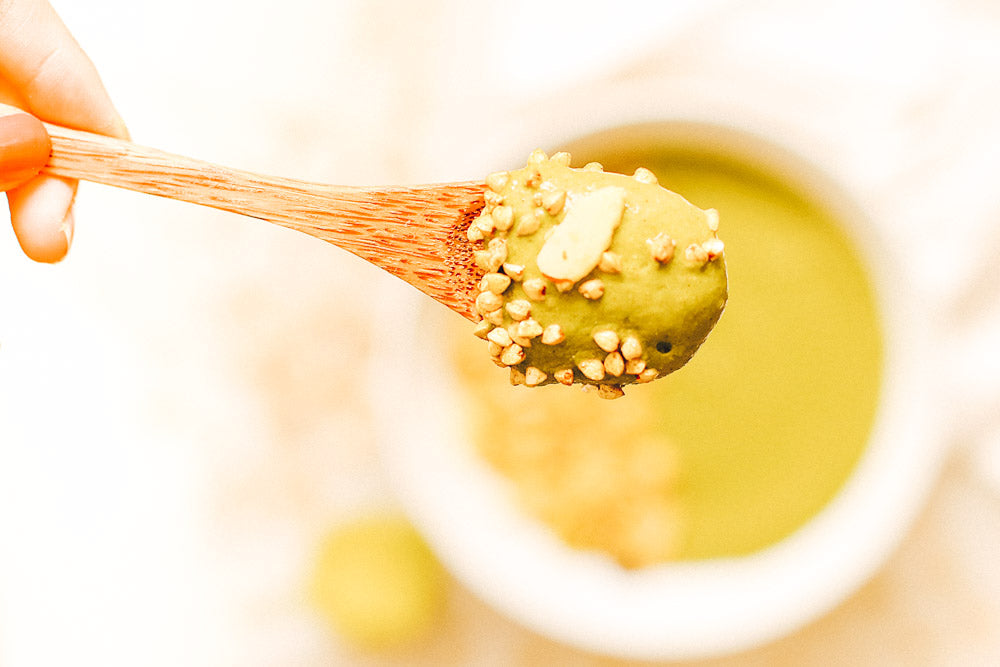 Matcha Mint Avocado Bowl with Matcha Lil Bucks Sprouted Buckwheat