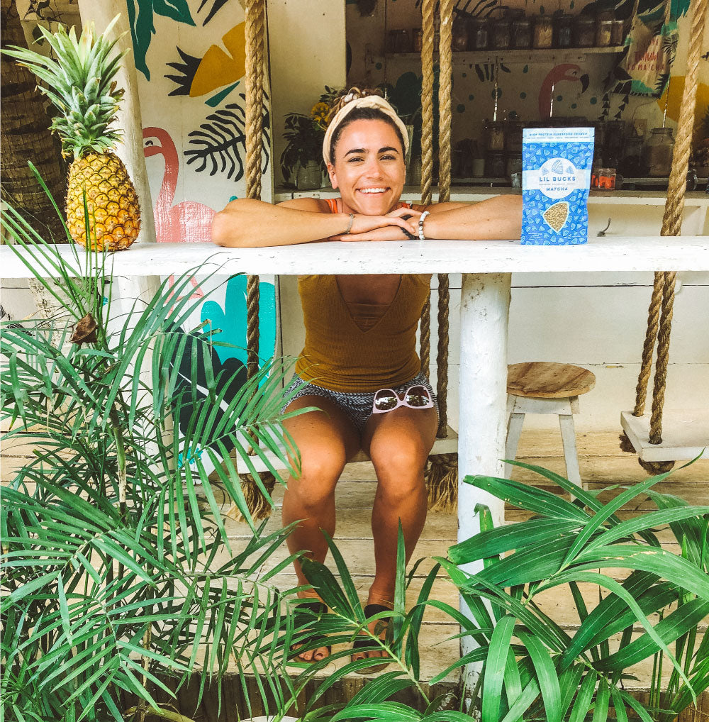 Lil Bucks sprouted buckwheat brand founder Emily with Lil Bucks