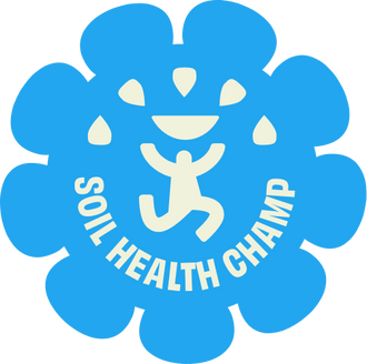 Blue and white logo with 'Soil Health Champ' text and a stylized figure.
