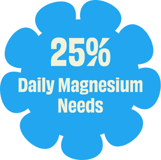 Blue icon with '25% Daily Magnesium Needs' text on a white background