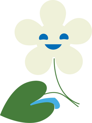 Flower with a face and a green leaf