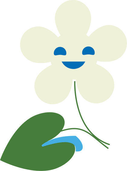 Flower with a face and a green leaf