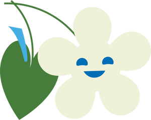 Flower with a face and green leaf