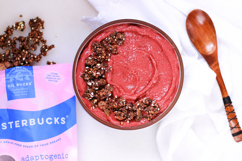 Beet Strawberry Smoothie Bowl with Chocolate Sea Salt Clusters