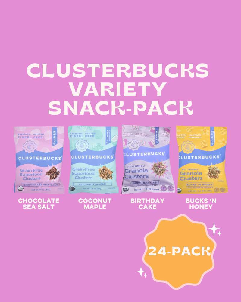 Clusterbucks Variety Snack-Pack: 24-pack Includes: Chocolate Sea Salt Clusterbucks, Birthday Cake Clusterbucks, Coconut Maple Clusterbucks, Bucks 'n Honey Clusterbucks