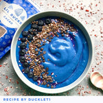 cacao lil bucks on top of a blue smoothie bowl recipe