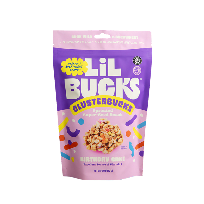Purple package of birthday cake Lil Bucks Clusterbucks 