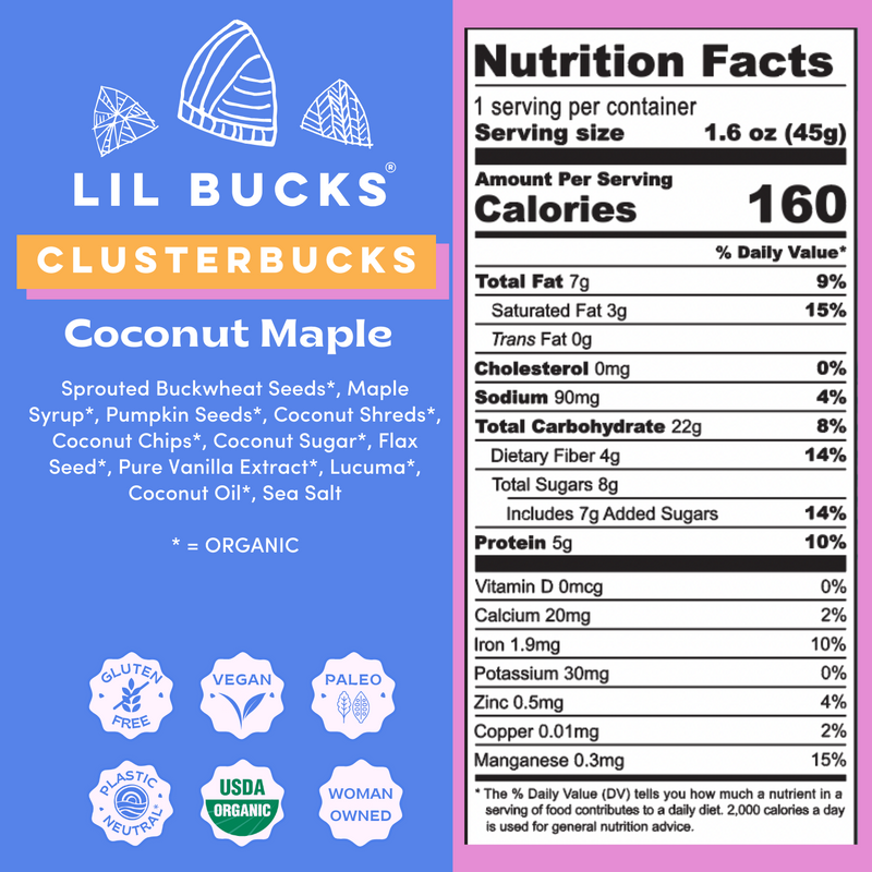 coconut maple clusterbucks 1.6 oz bag nutrition facts