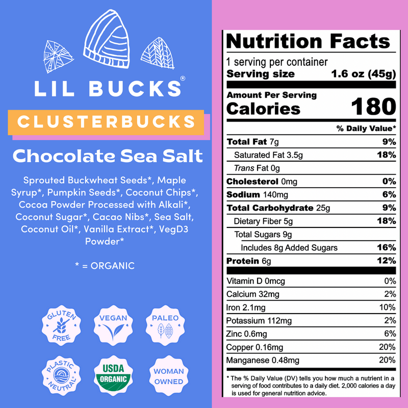 Chocolate Sea Salt Clusterbucks 1.6 oz bag nutrition facts