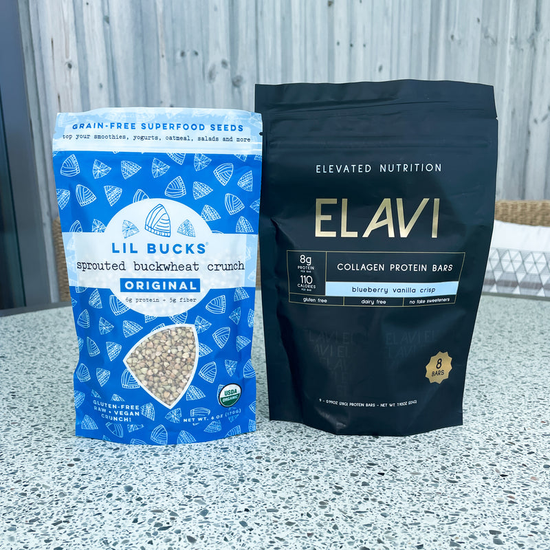 Elavi and Lil Bucks protein bar with sprouted buckwheat groats