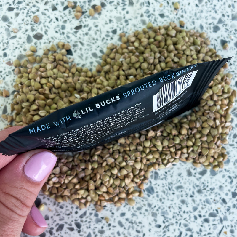 Elavi and Lil Bucks protein bar with sprouted buckwheat groats