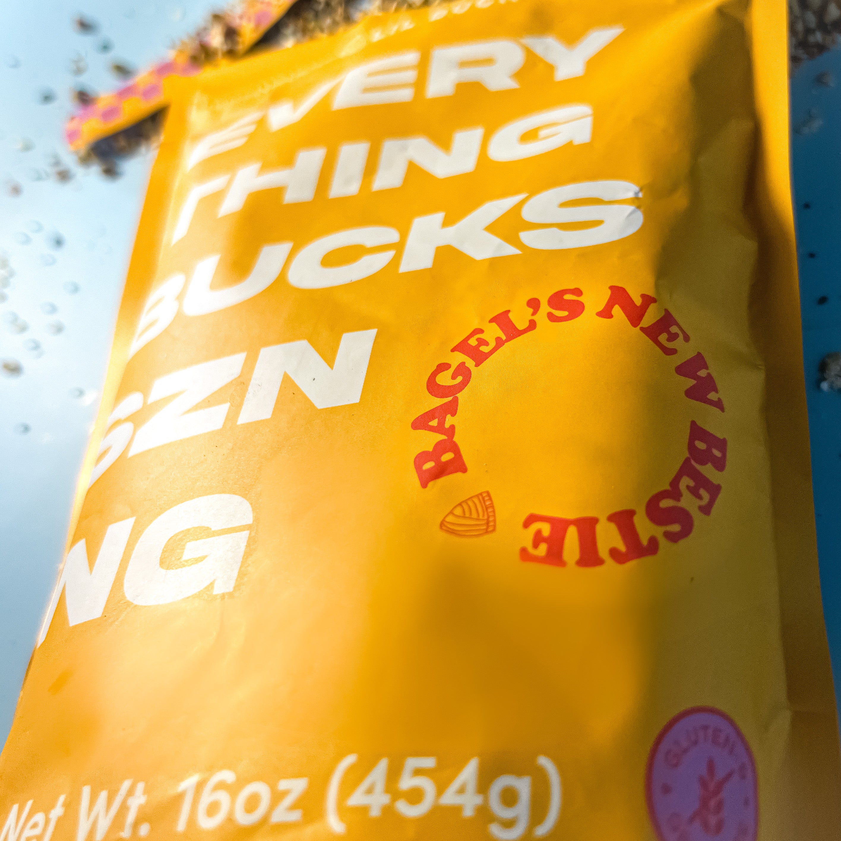 Everything Bucks Szning bulk bag close up with the words Bagel's New Bestie