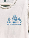 Close up of lil bucks sprouted buckwheat t shirt